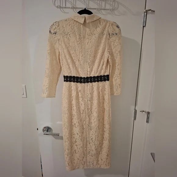 Little Mistress Women's Cream & Black Lace Midi Dress (Size US 2) - Picture 5 of 9